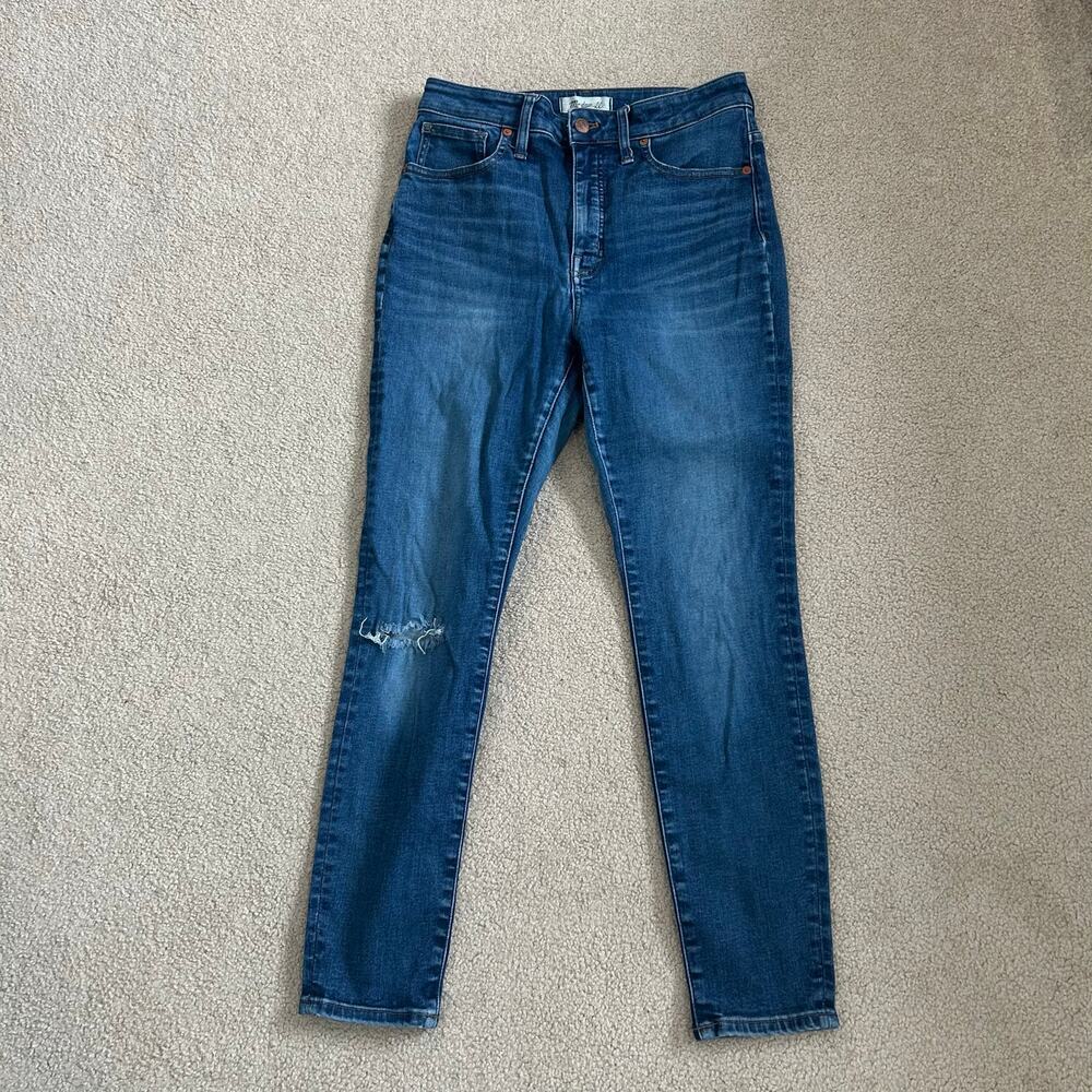 Madewell Curvy High Rise Skinny Jeans Medium Wash Blue Ripped Knee Womens Sz 29